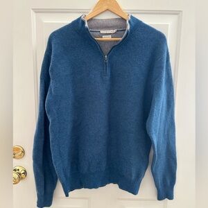 Peter Millar Men’s 100% Cashmere Ocean Blue Quarter-Zip Sweater